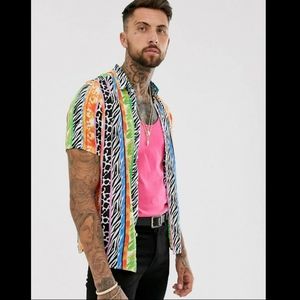 ASOS 90s colorful animal print cow zebra shirt